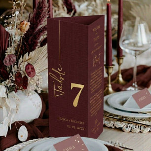 Burgundy wedding Thank you table Number Brochure