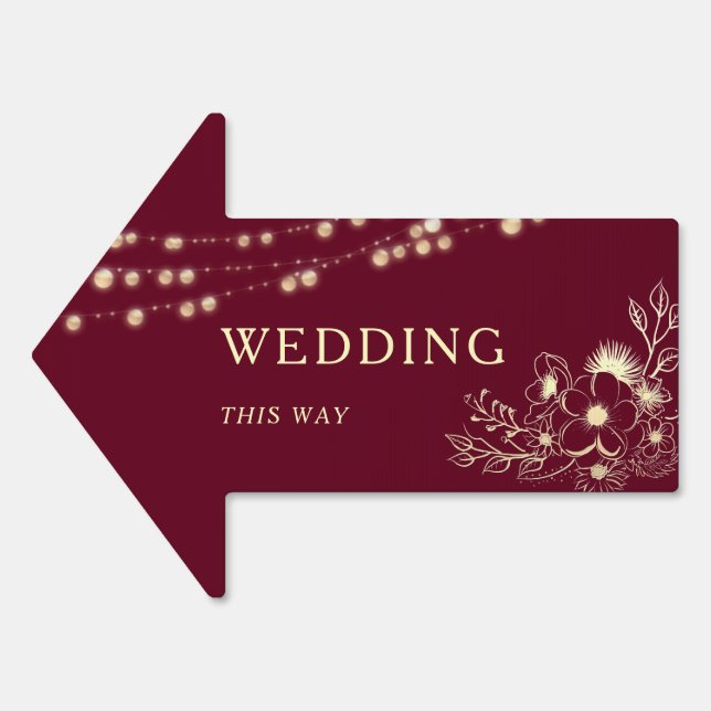 Burgundy Wedding This Way Arrow Sign (Front)