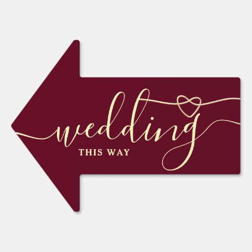 Burgundy Wedding This Way Arrow Sign