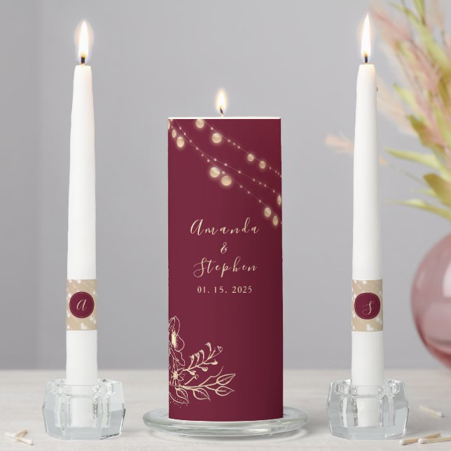 Burgundy Wedding Unity Candle Set (In Situ)