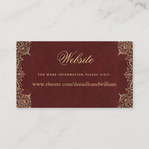 Burgundy Wedding Website Elegant Gold Vintage Enclosure Card
