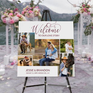Burgundy Wedding Welcome 5 Photo Love Story Foam Board