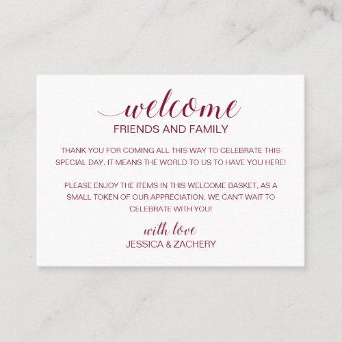 Burgundy Wedding Welcome Gift Bag Basket Place Card