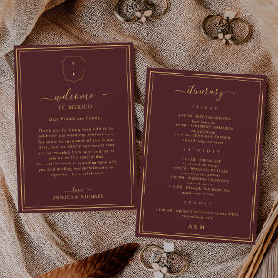 Burgundy Wedding Welcome Letter & Itinerary Card
