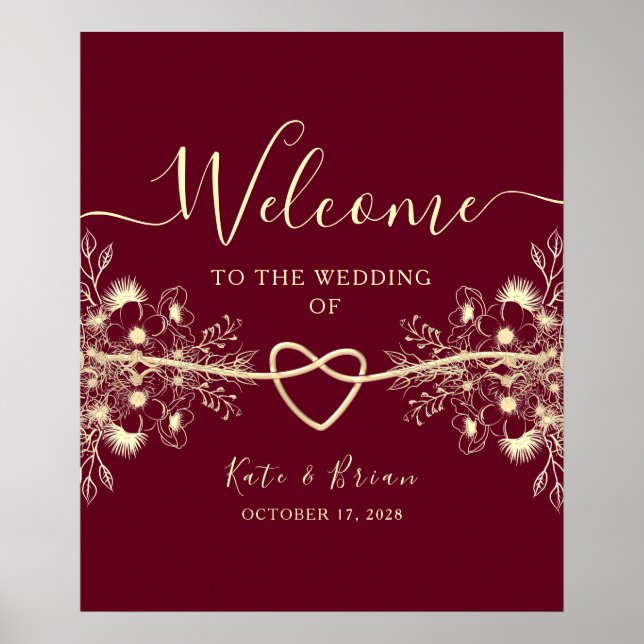 Burgundy Wedding Welcome Poster (Front)
