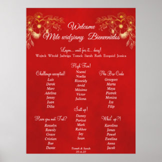 Burgundy wedding welcome poster and seating chart