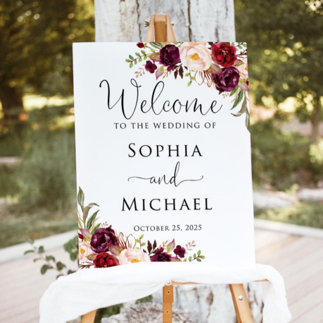 Burgundy Wedding Welcome Sign, Marsala Wedding Wel Foam Board (Creator Uploaded)