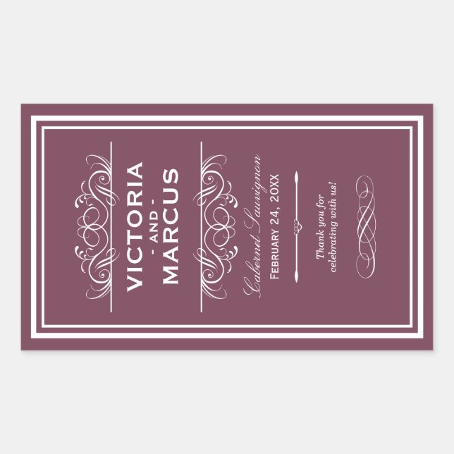 Burgundy Wedding Wine Bottle Monogram Favor Labels (Front)