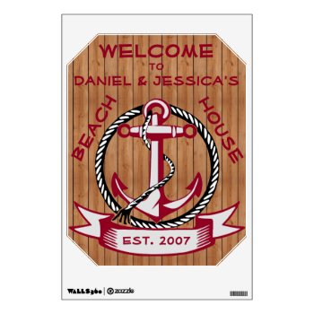 Burgundy Welcome Anchor On Natural Planks Sign Wall Sticker by FalconsEye at Zazzle