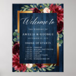 Burgundy welcome order of events wedding sign<br><div class="desc">This is a beautiful portrait poster welcome order of events wedding sign featuring script text and burgundy floral and gold frame.</div>