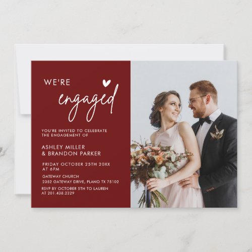 Burgundy Were Engaged Photo Engagement Party Invitation