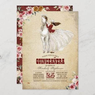 Burgundy Western Quinceañera - 15th Birthday Invitation