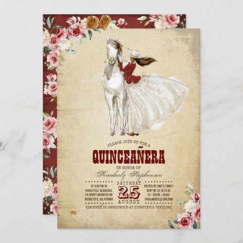 Burgundy Western Quinceaera _ 15th Birthday Invitation