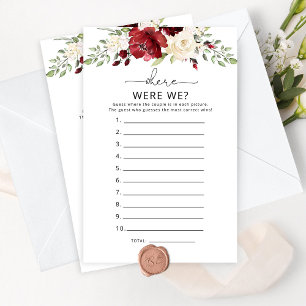 Burgundy Where were we bridal shower game