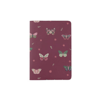 Burgundy Whimsical Butterflies Passport Holder