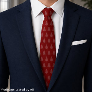 Burgundy Whimsical Doodle Christmas Tree Neck Tie