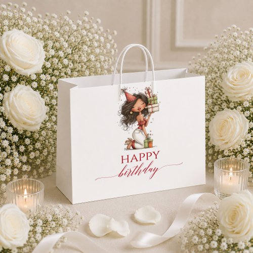 Burgundy Whimsical Woman Marsala Script gift bag