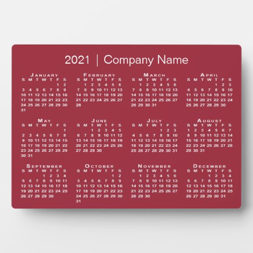 Burgundy White 2021 Calendar Company Name Desktop Plaque