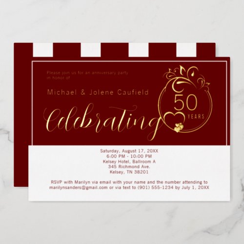 Burgundy  White 50th Anniversary Party Invite 