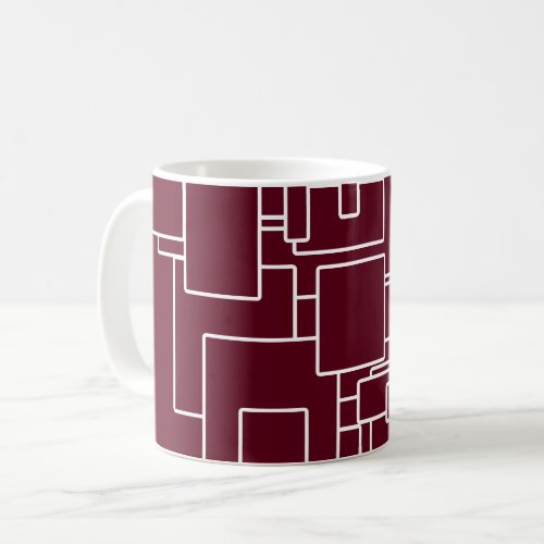 Burgundy  White Abstract Pattern Coffee Mug
