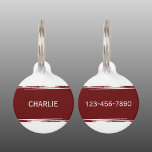 Burgundy white add a name and contact number pet ID tag<br><div class="desc">Pet ID tag
Add a name and a contact number.
Burgundy and white.</div>