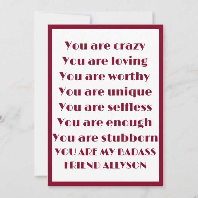 Burgundy|White Affirmations Valentines  Holiday Card (Front)