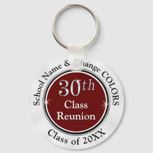 Burgundy, White, Black 30th Class Reunion Favors Keychain