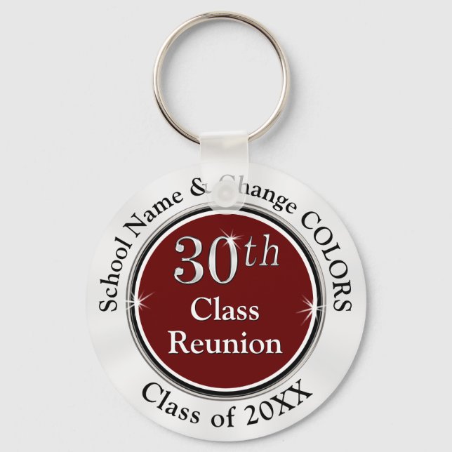 Burgundy, White, Black 30th Class Reunion Favors Keychain (Front)