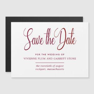 Burgundy & White Calligraphy Wedding Save the Date Magnetic Invitation