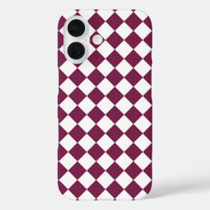 Burgundy White Checker Diamond Pattern iPhone 16 Case