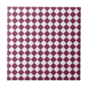 Burgundy White Checker Diamond Pattern Ceramic Tile