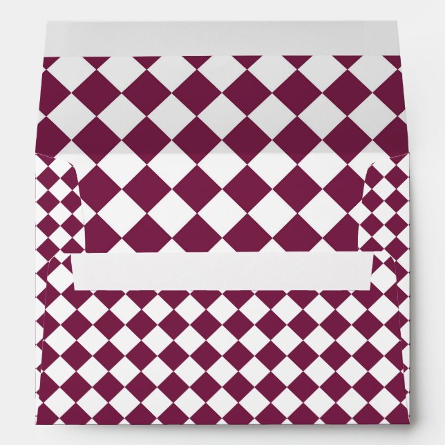 Burgundy White Checker Diamond Pattern Envelope (Back (Bottom))