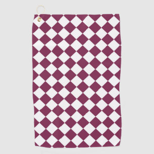 Burgundy White Checker Diamond Pattern Golf Towel