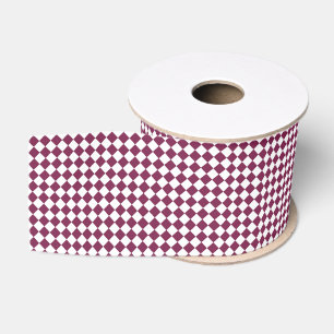 Burgundy White Checker Diamond Pattern Grosgrain Ribbon