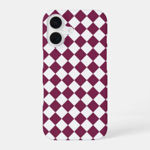 Burgundy White Checker Diamond Pattern iPhone 16 Case
