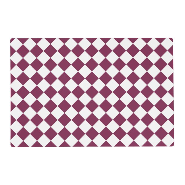 Burgundy White Checker Diamond Pattern Laminated Placemat (Front)