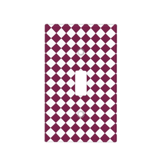 Burgundy White Checker Diamond Pattern Light Switch Cover (Front)