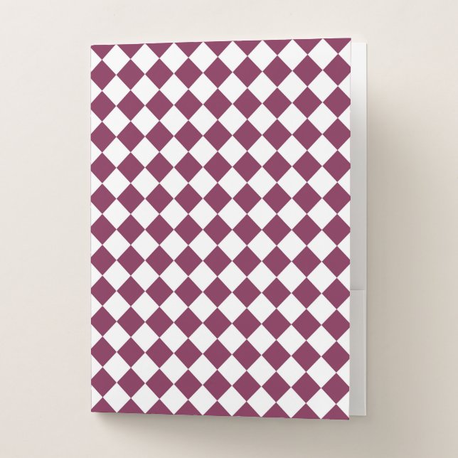 Burgundy White Checker Diamond Pattern Pocket Folder (Front)