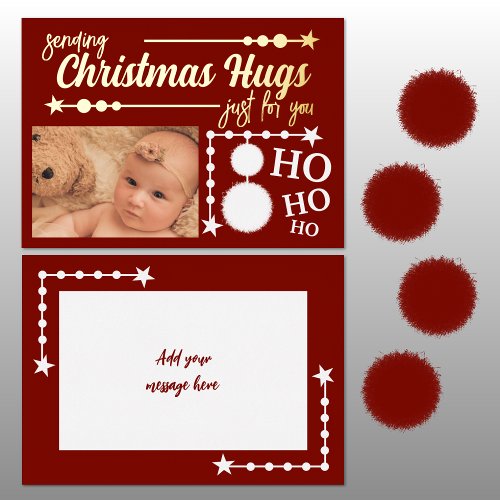 Burgundy white Christmas hugs just for you photo Foil Holiday Card