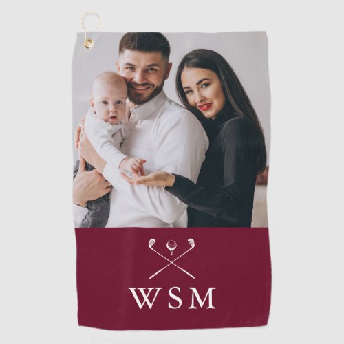 Burgundy White Classic Monogram Photo Golf Clubs Golf Towel