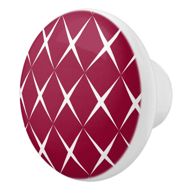 Burgundy White Diamond Pattern Ceramic Knob (Right)