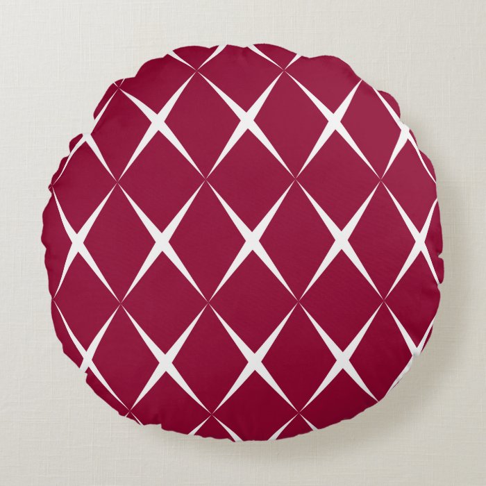 Burgundy White Diamond Pattern Round Pillow Zazzle