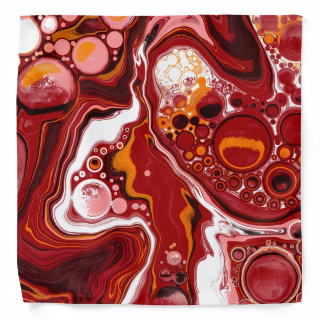  Burgundy White Digital Fluid Art  Bandana (Front)