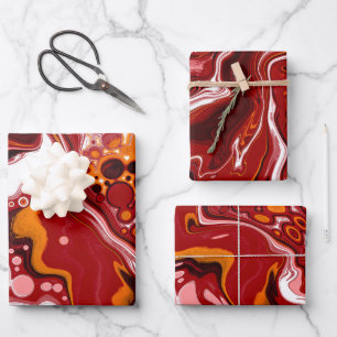 Burgundy White Digital Fluid Art Wrapping Paper Sheets