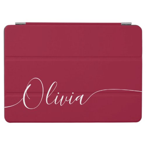 Burgundy White Elegant Calligraphy Script Name iPad Air Cover