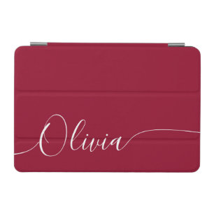 Burgundy White Elegant Calligraphy Script Name iPad Mini Cover