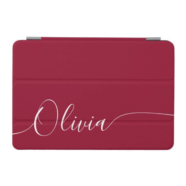 Burgundy White Elegant Calligraphy Script Name iPad Mini Cover (Horizontal)