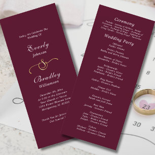Burgundy White Elegant Script Fall Winter Wedding Program