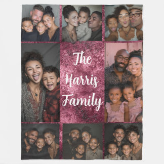 Burgundy White Family Photo Collage Fleece Blanket