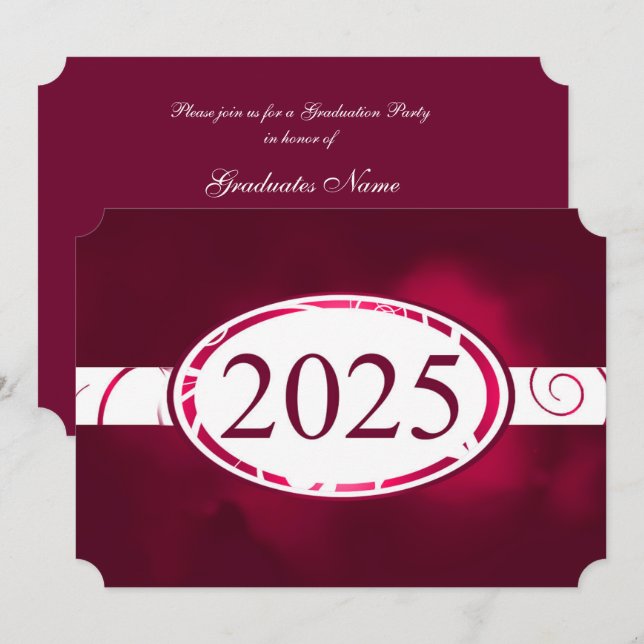 Burgundy White Floral Button 2025 Graduation Party Invitation (Front/Back)